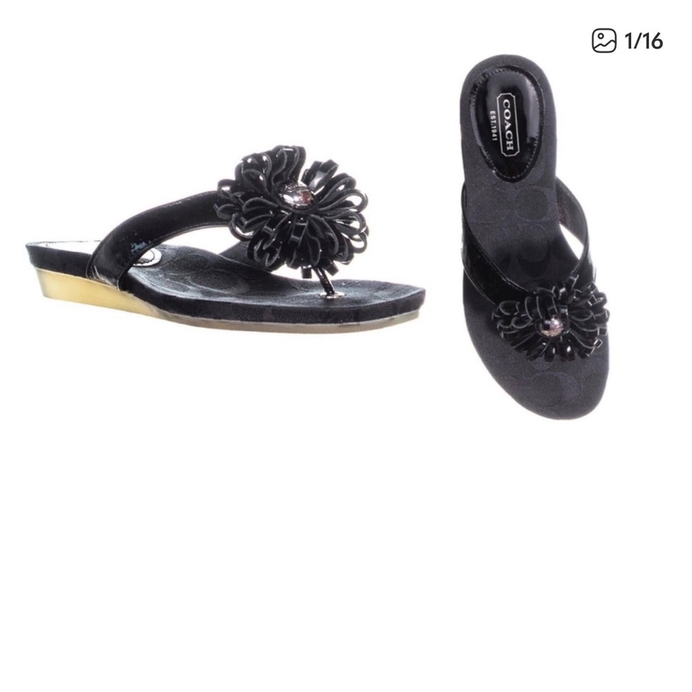Coach Sky Poppy Floral Patent Leather CC Monogram Sandals Appliqué